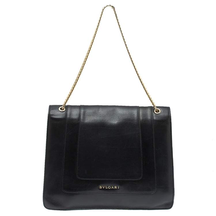 Pre Owned Bvlgari Black Leather Large Serpenti Forever Shoulder Bag