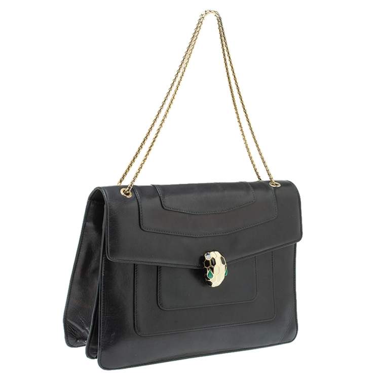 Pre Owned Bvlgari Black Leather Large Serpenti Forever Shoulder Bag