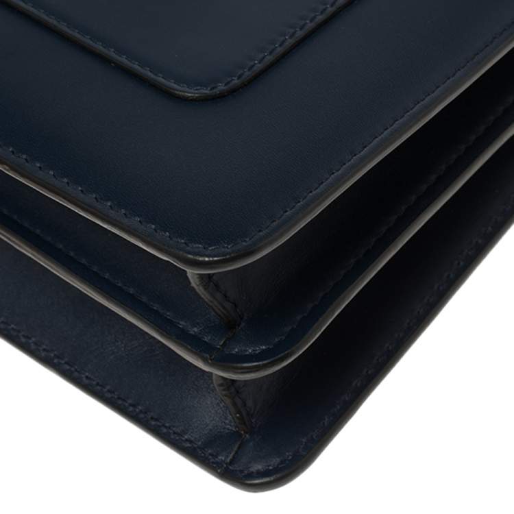 Pre Owned Bvlgari Navy Blue Leather Medium Serpenti Forever Flap Shoulder Bag
