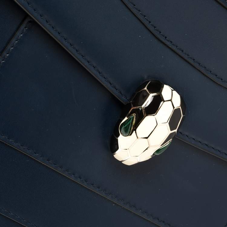 Pre Owned Bvlgari Navy Blue Leather Medium Serpenti Forever Flap Shoulder Bag