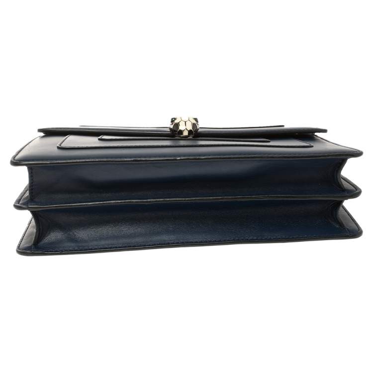 Pre Owned Bvlgari Navy Blue Leather Medium Serpenti Forever Flap Shoulder Bag