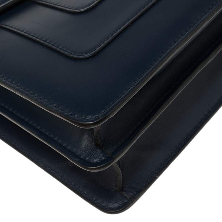 Pre Owned Bvlgari Navy Blue Leather Medium Serpenti Forever Flap Shoulder Bag