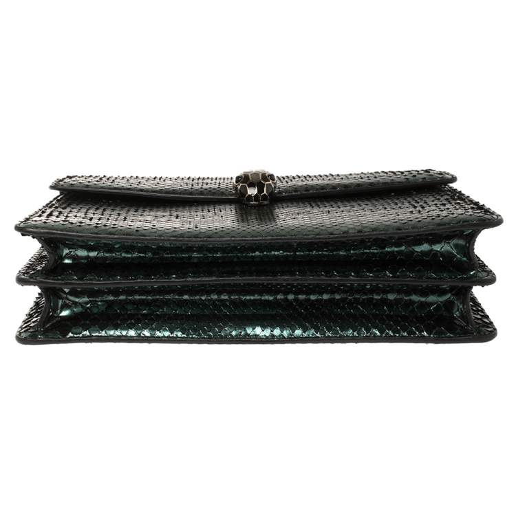 Pre Owned Bvlgari Green Python Medium Serpenti Forever Flap Shoulder Bag