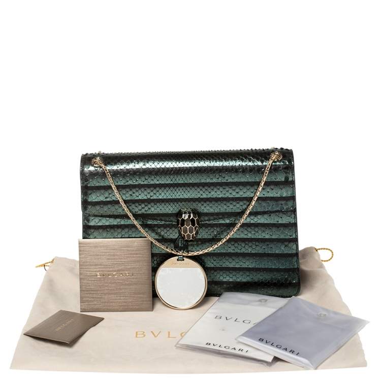Pre Owned Bvlgari Green Python Medium Serpenti Forever Flap Shoulder Bag