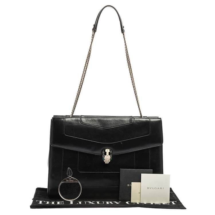 Pre Owned Bvlgari Black Leather  Serpenti Forever Double Flap Shoulder Bag