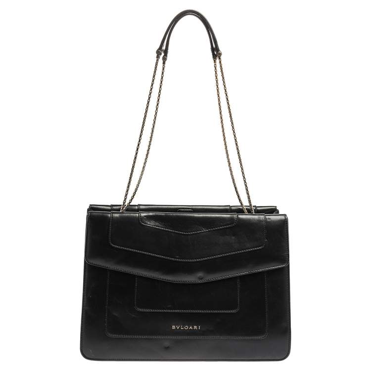 Pre Owned Bvlgari Black Leather  Serpenti Forever Double Flap Shoulder Bag
