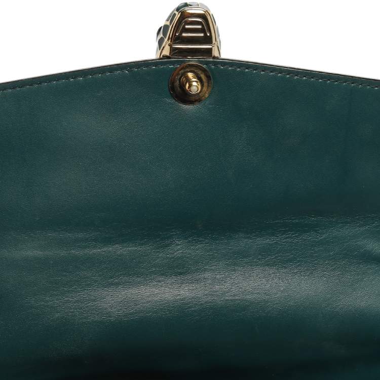 Pre Owned Bvlgari Green Leather Medium Studded Serpenti Forever Flap Shoulder Bag