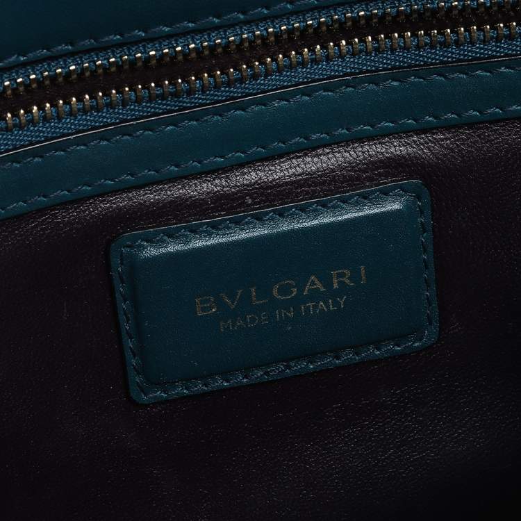 Pre Owned Bvlgari Green Leather Medium Studded Serpenti Forever Flap Shoulder Bag