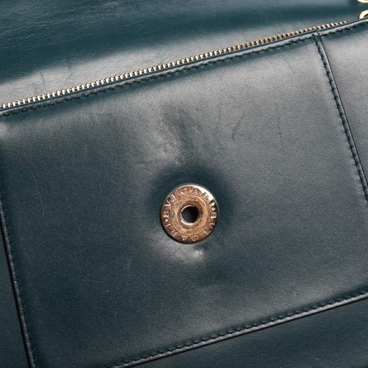 Pre Owned Bvlgari Green Leather Medium Studded Serpenti Forever Flap Shoulder Bag