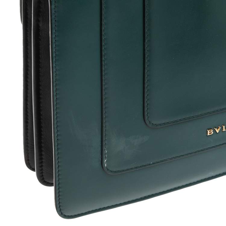 Pre Owned Bvlgari Green Leather Medium Studded Serpenti Forever Flap Shoulder Bag