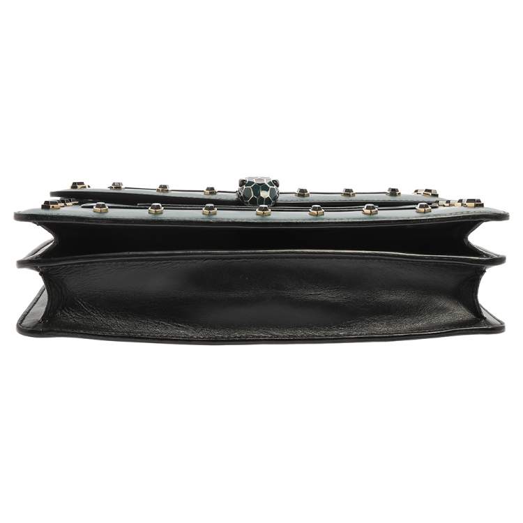 Pre Owned Bvlgari Green Leather Medium Studded Serpenti Forever Flap Shoulder Bag