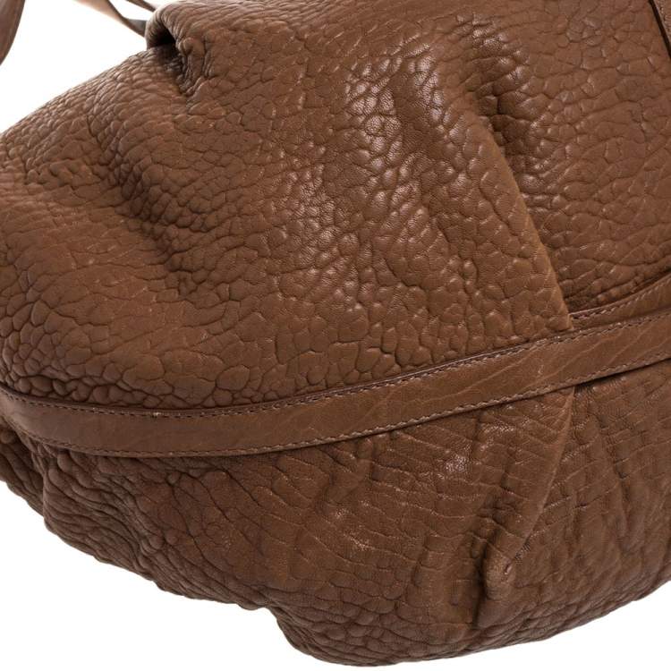 Pre Owned Bvlgari Brown Pleated Pebbled Leather Hobo