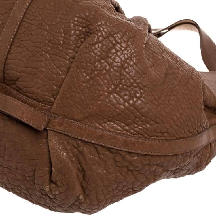 Pre Owned Bvlgari Brown Pleated Pebbled Leather Hobo