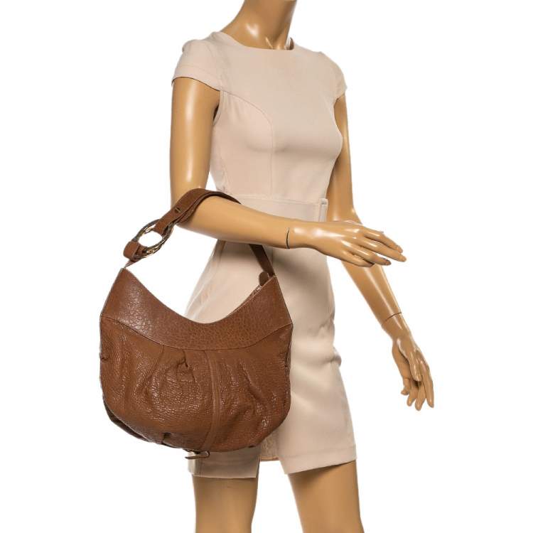 Pre Owned Bvlgari Brown Pleated Pebbled Leather Hobo