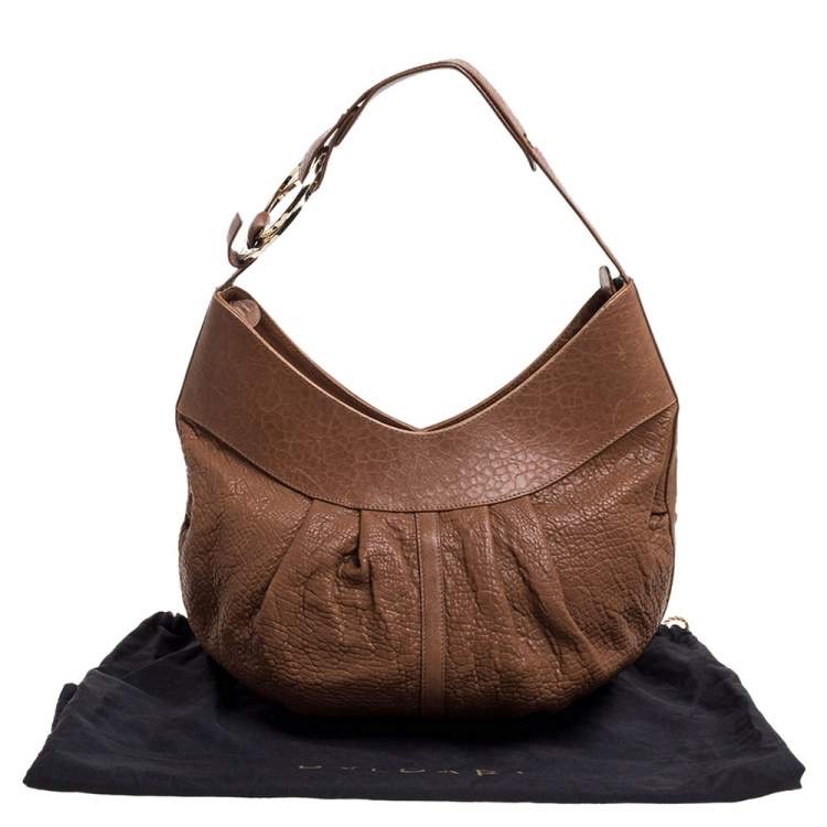 Pre Owned Bvlgari Brown Pleated Pebbled Leather Hobo