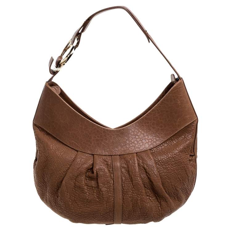 Pre Owned Bvlgari Brown Pleated Pebbled Leather Hobo