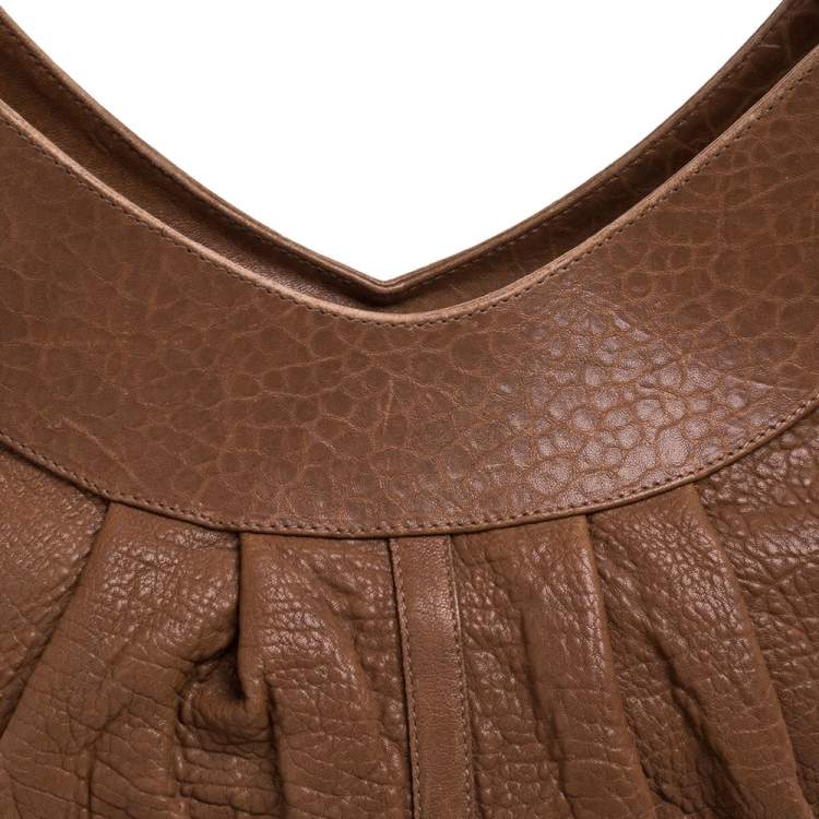 Pre Owned Bvlgari Brown Pleated Pebbled Leather Hobo