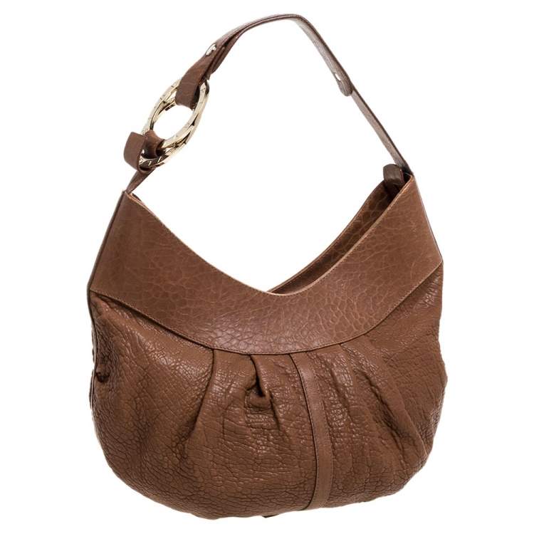 Pre Owned Bvlgari Brown Pleated Pebbled Leather Hobo