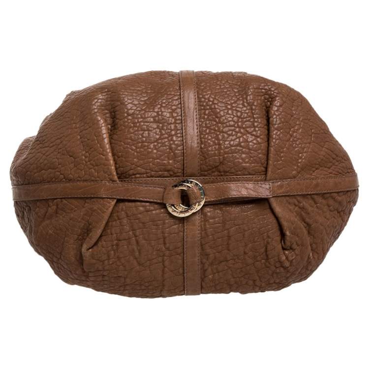 Pre Owned Bvlgari Brown Pleated Pebbled Leather Hobo