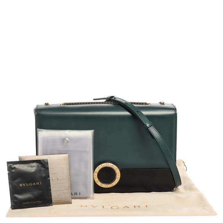 Pre Owned Bvlgari Teal/Black Leather and Perspex Medium Flap Cover Bag