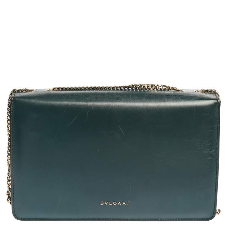 Pre Owned Bvlgari Teal/Black Leather and Perspex Medium Flap Cover Bag