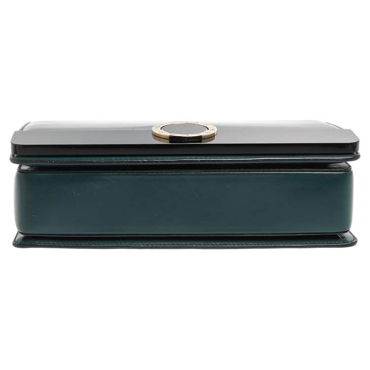 Pre Owned Bvlgari Teal/Black Leather and Perspex Medium Flap Cover Bag