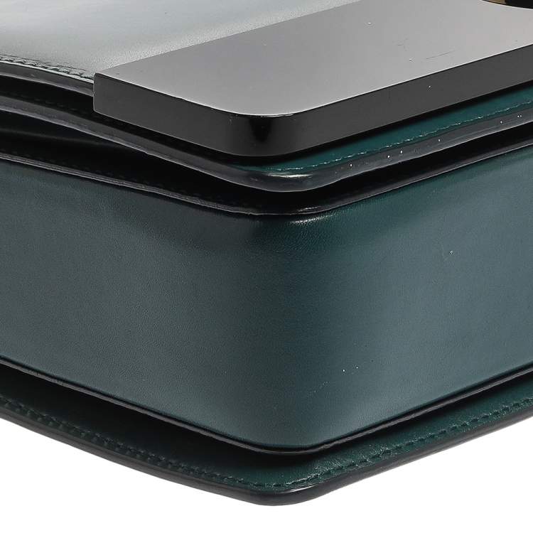 Pre Owned Bvlgari Teal/Black Leather and Perspex Medium Flap Cover Bag