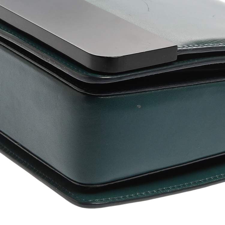 Pre Owned Bvlgari Teal/Black Leather and Perspex Medium Flap Cover Bag