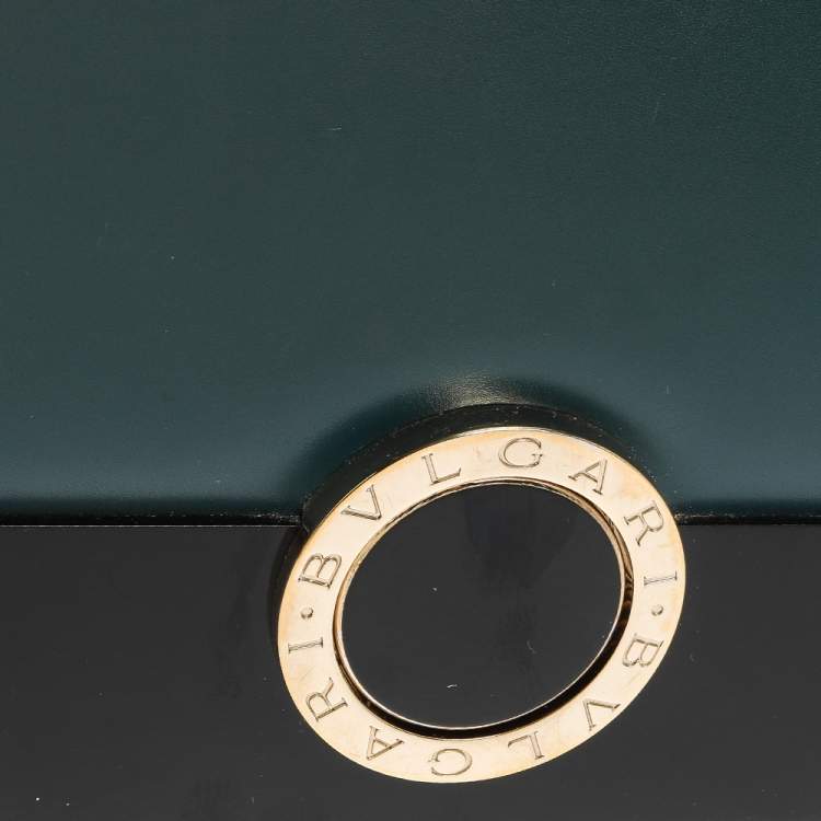 Pre Owned Bvlgari Teal/Black Leather and Perspex Medium Flap Cover Bag