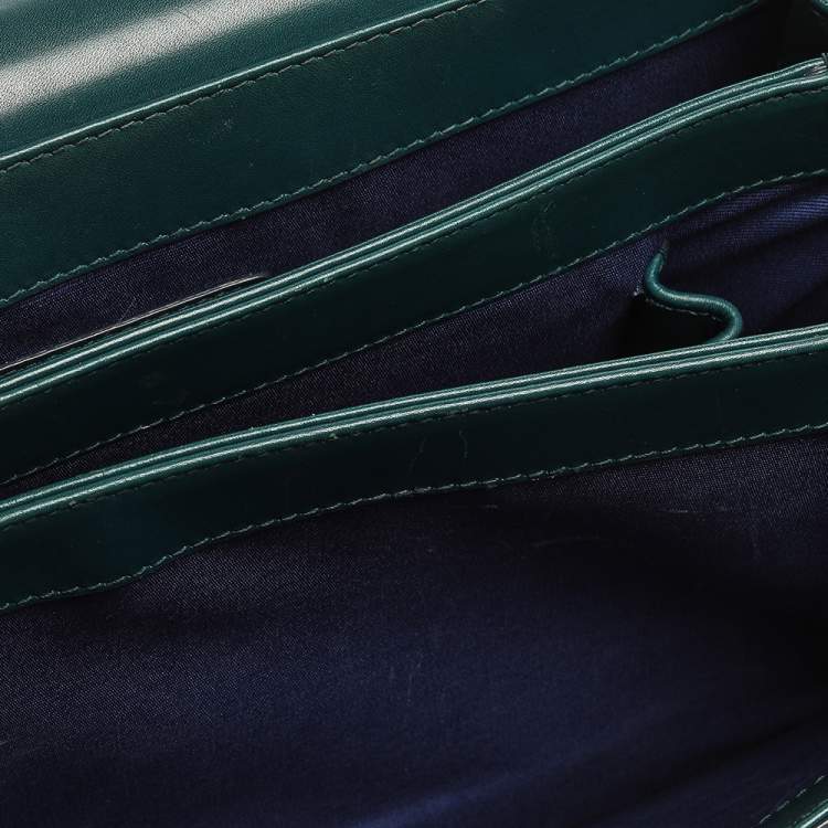 Pre Owned Bvlgari Teal/Black Leather and Perspex Medium Flap Cover Bag