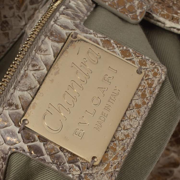 Pre Owned Bvlgari Beige/Gold Python Chandra Hobo