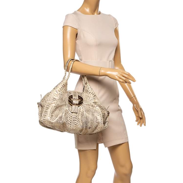 Pre Owned Bvlgari Beige/Gold Python Chandra Hobo