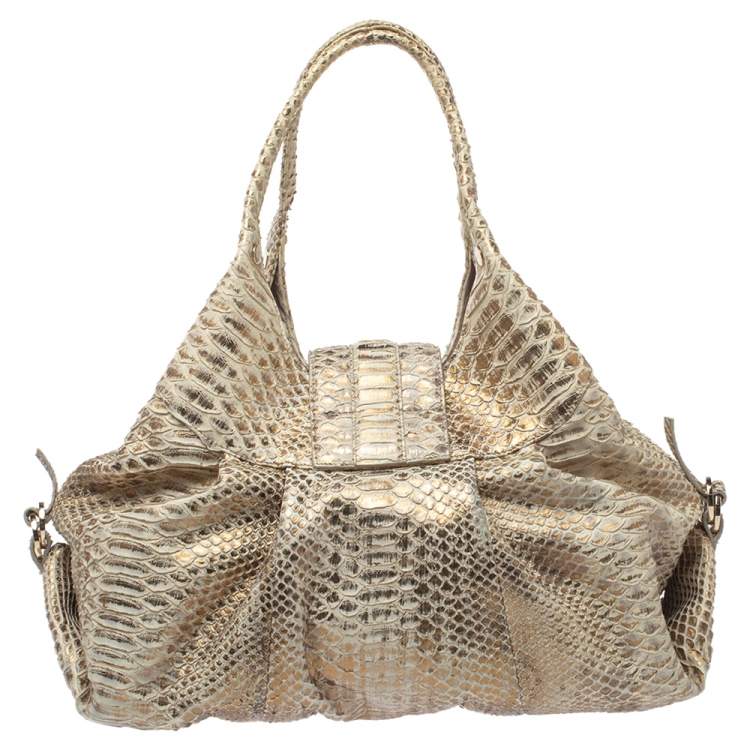 Pre Owned Bvlgari Beige/Gold Python Chandra Hobo