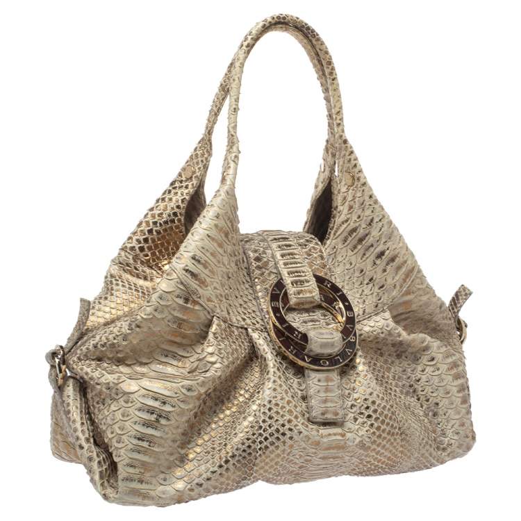 Pre Owned Bvlgari Beige/Gold Python Chandra Hobo
