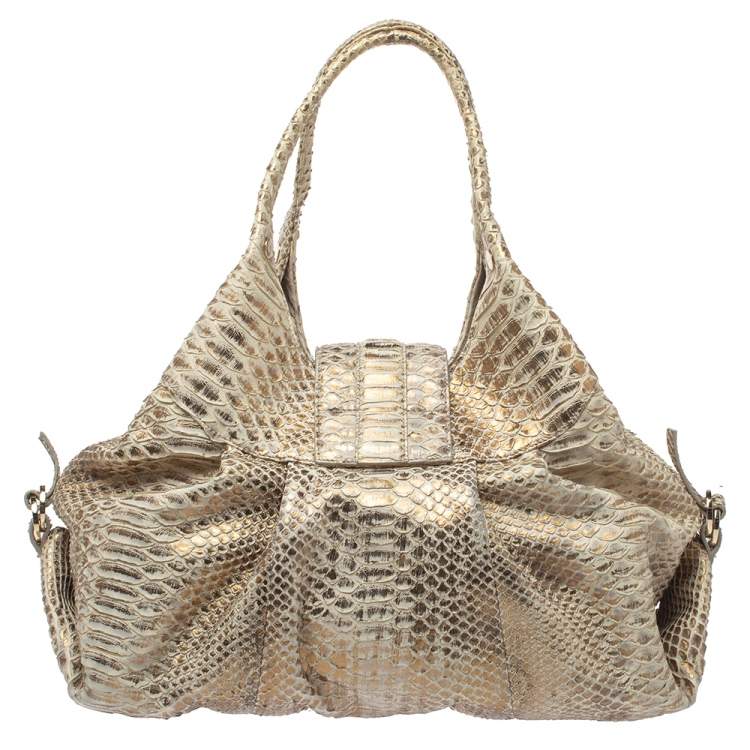 Pre Owned Bvlgari Beige/Gold Python Chandra Hobo