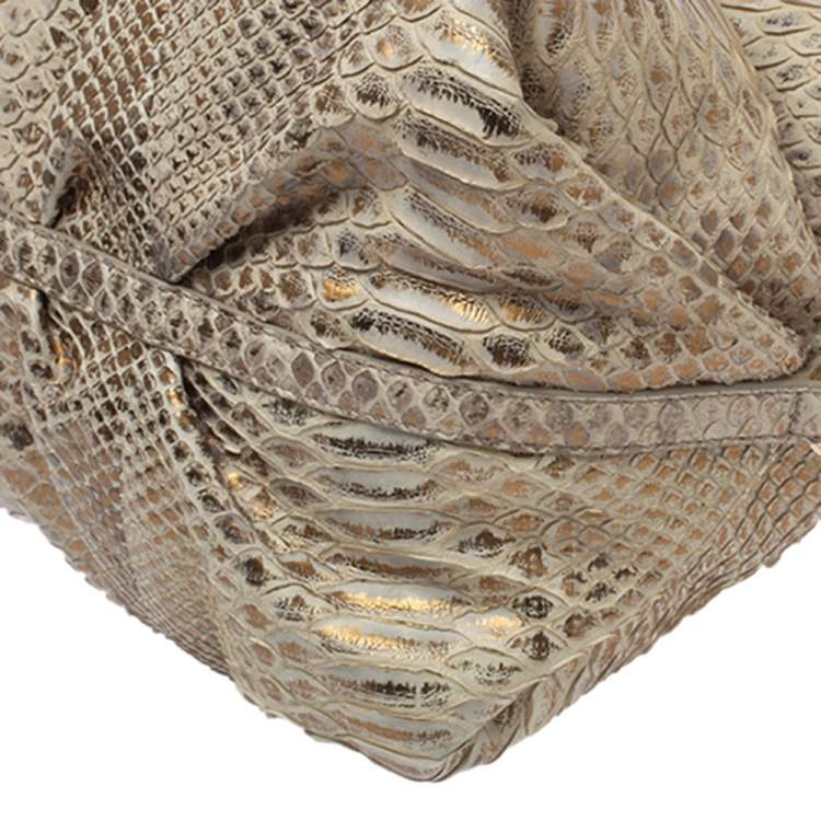 Pre Owned Bvlgari Beige/Gold Python Chandra Hobo