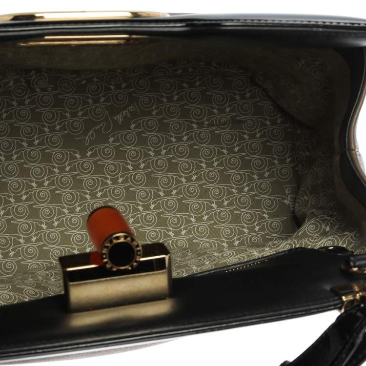 مملوكة مسبقًا Bvlgari Brown/Black Patent And Leather Isabella Rossellini Top Handle Bag