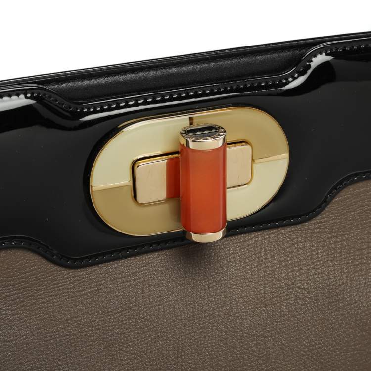 مملوكة مسبقًا Bvlgari Brown/Black Patent And Leather Isabella Rossellini Top Handle Bag
