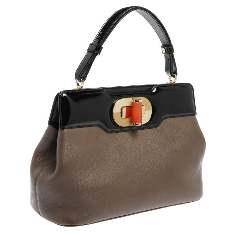مملوكة مسبقًا Bvlgari Brown/Black Patent And Leather Isabella Rossellini Top Handle Bag