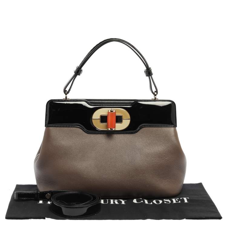 مملوكة مسبقًا Bvlgari Brown/Black Patent And Leather Isabella Rossellini Top Handle Bag