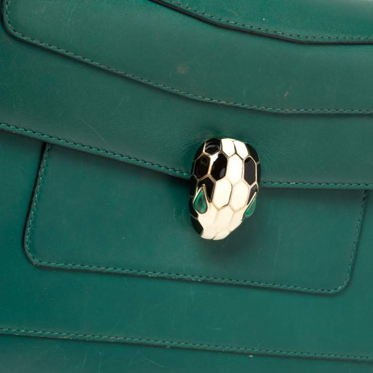Pre Owned Bvlgari Green Leather Medium Serpenti Forever Flap Shoulder Bag