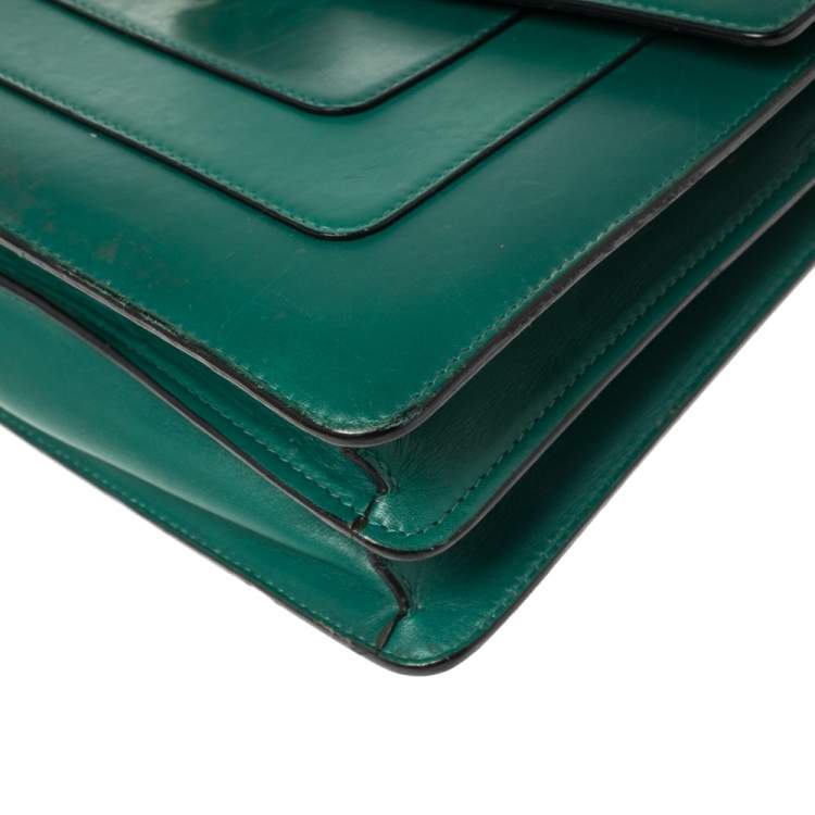 Pre Owned Bvlgari Green Leather Medium Serpenti Forever Flap Shoulder Bag