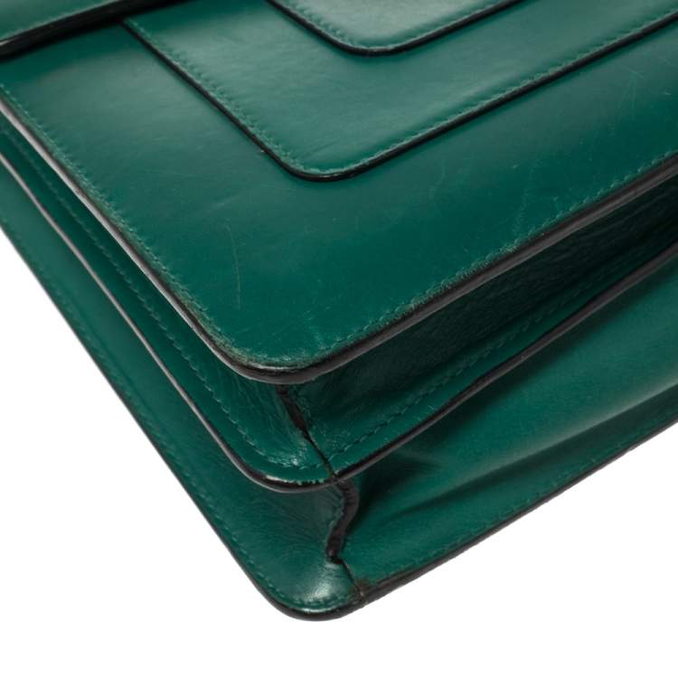 Pre Owned Bvlgari Green Leather Medium Serpenti Forever Flap Shoulder Bag