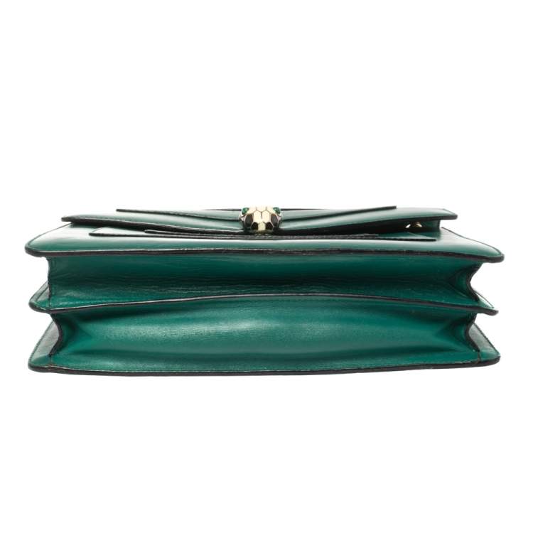 Pre Owned Bvlgari Green Leather Medium Serpenti Forever Flap Shoulder Bag