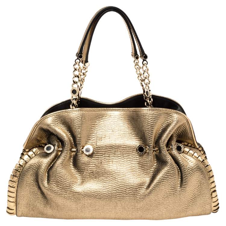 Pre Owned Bvlgari Metallic Gold Leather Twistino Tina Satchel 