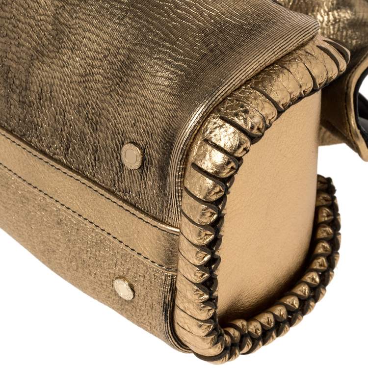 Pre Owned Bvlgari Metallic Gold Leather Twistino Tina Satchel 