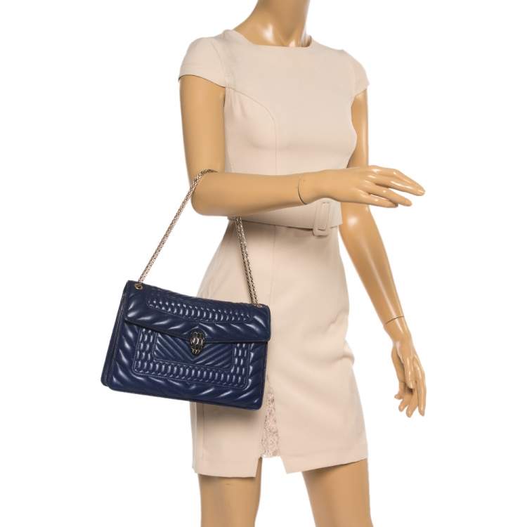 Pre Owned Bvlgari Blue Quilted Scaglie Leather Medium Serpenti Forever Shoulder Bag