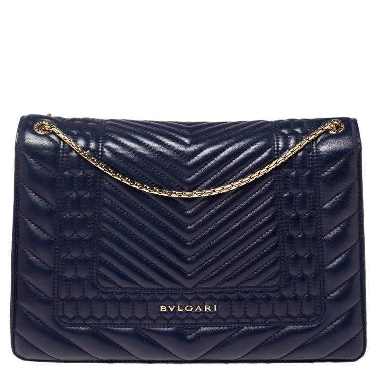 Pre Owned Bvlgari Blue Quilted Scaglie Leather Medium Serpenti Forever Shoulder Bag
