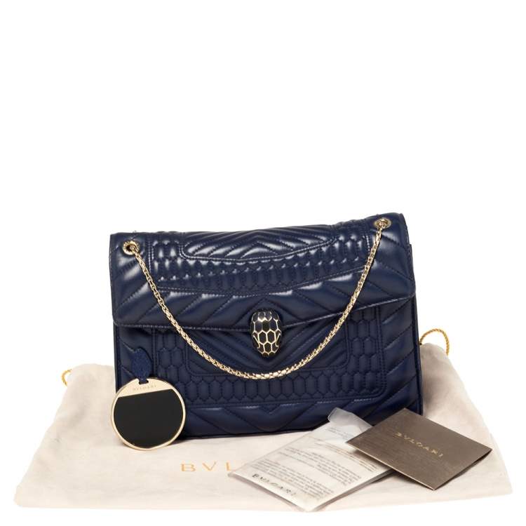Pre Owned Bvlgari Blue Quilted Scaglie Leather Medium Serpenti Forever Shoulder Bag