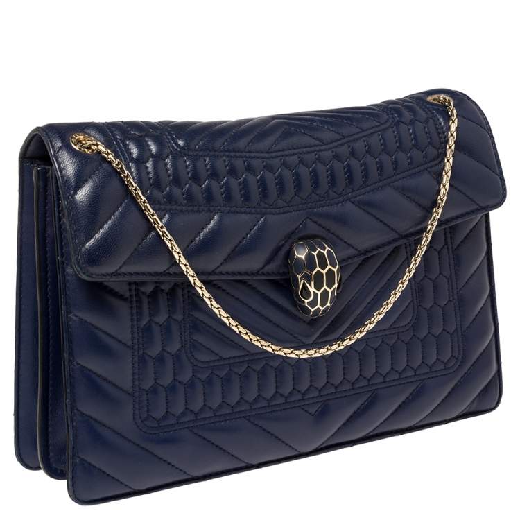 Pre Owned Bvlgari Blue Quilted Scaglie Leather Medium Serpenti Forever Shoulder Bag